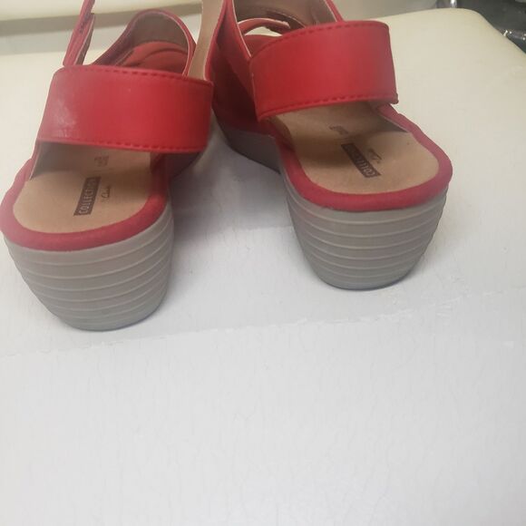 Clarks Collection Reedly Juno wedge sandals red nubuck 7.5 W LLL - Picture 2 of 6